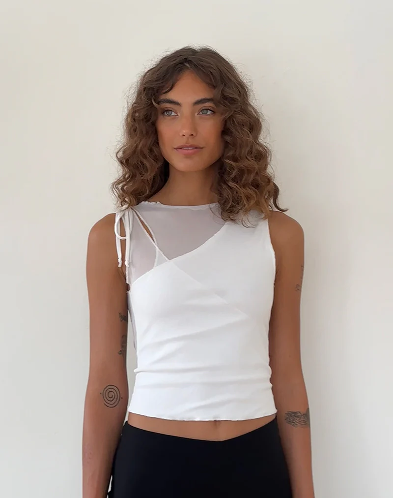 Moni Vest Top in Mesh Ivory - Image 4