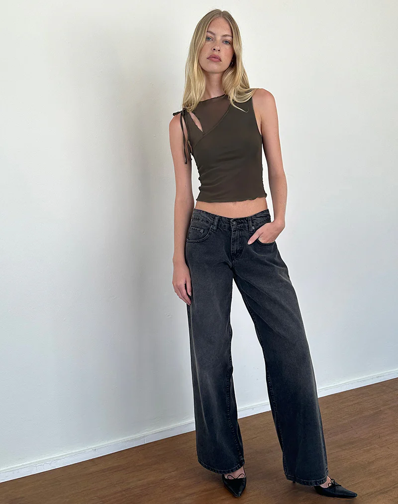 Moni Tie Tank Top in Mesh Khaki - Image 5