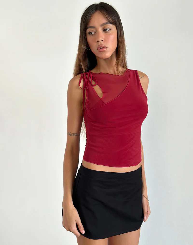 Moni Vest Top in Mesh Cherry - Image 4