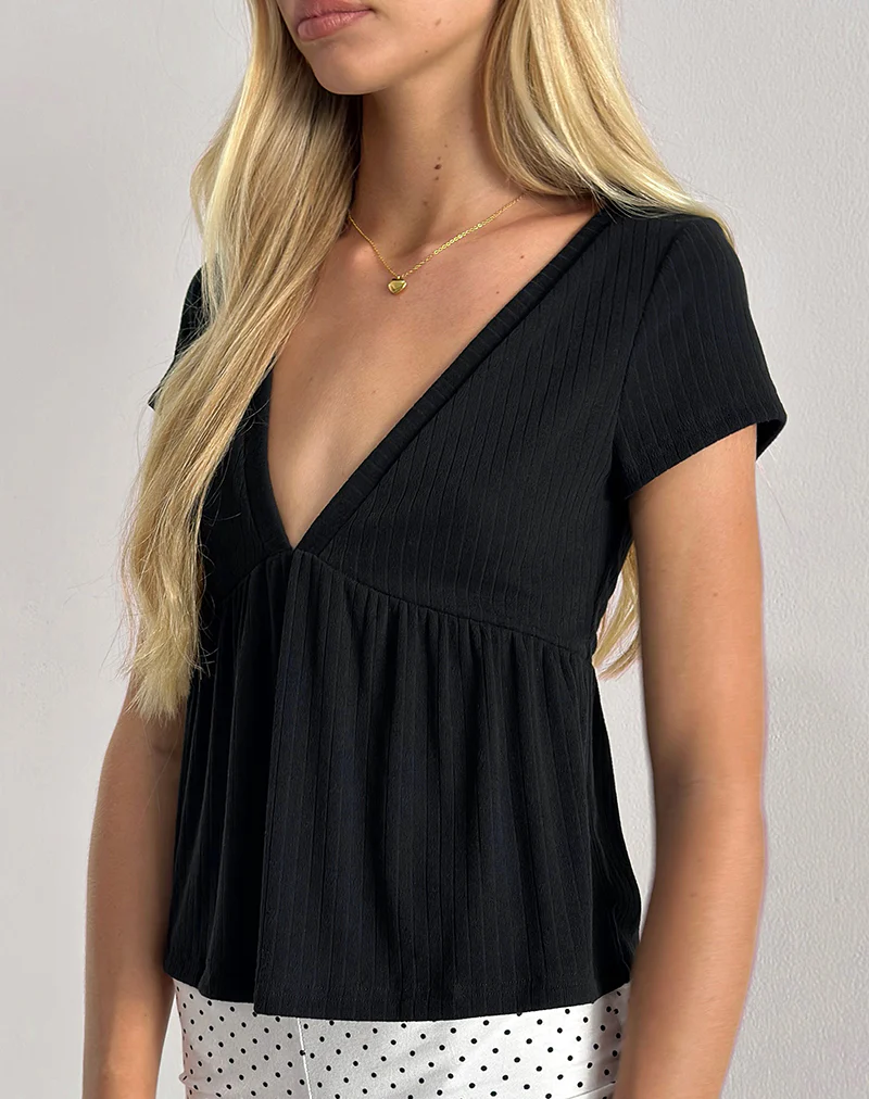 Monia Plunge Top in Pointelle Black - Image 2