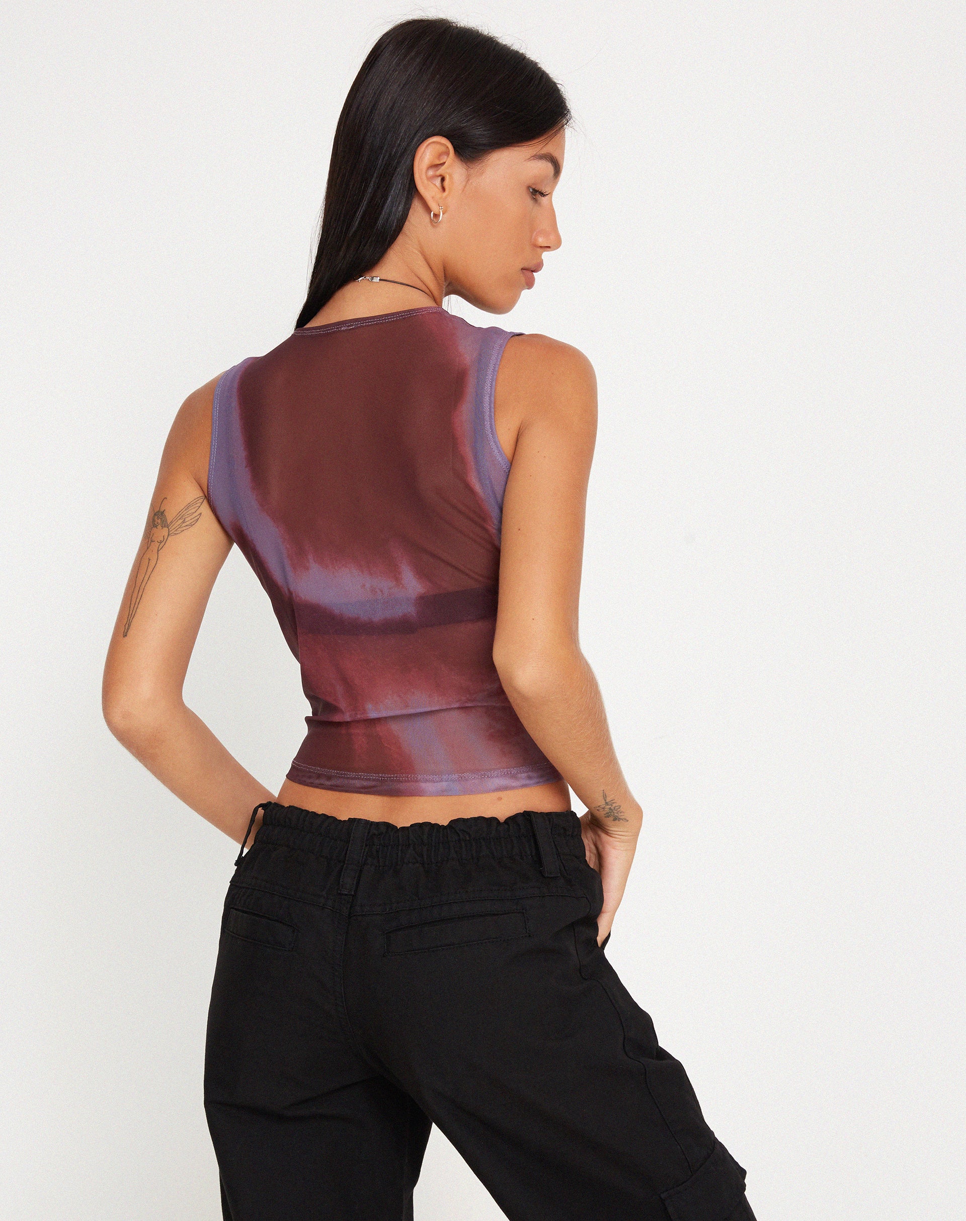 Monlo Vest Top in Mesh Watercolour Wine - Image 3
