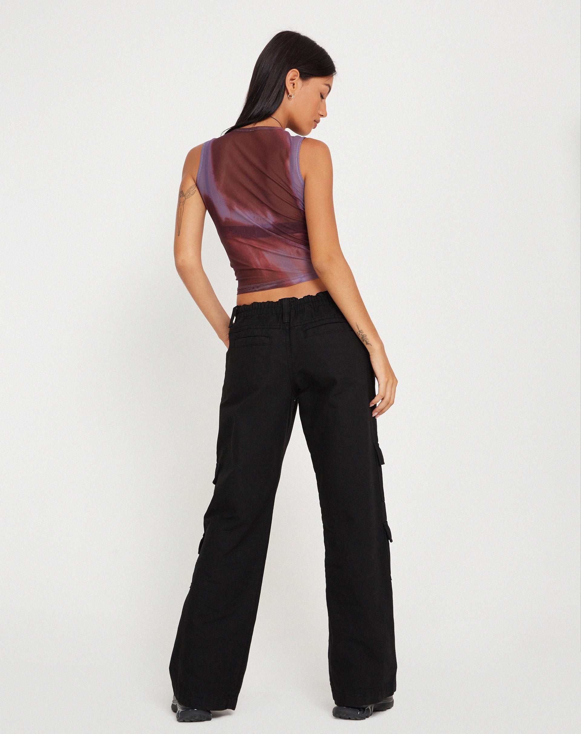 Monlo Vest Top in Mesh Watercolour Wine - Image 7