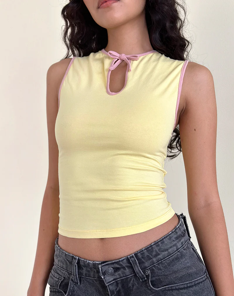 Monsela Top in Buttermilk with Ballet Pink Binding - Image 5