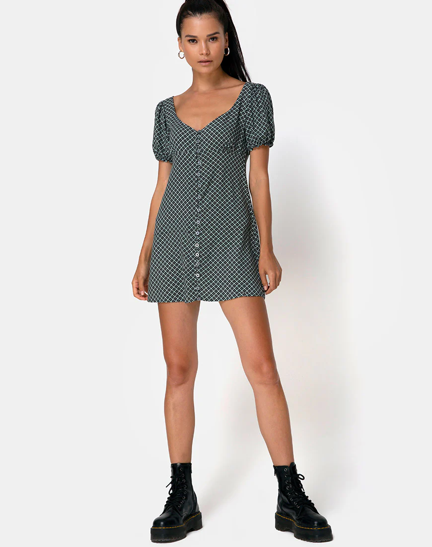 Montero Mini Dress in Check it Out Green - Image 3