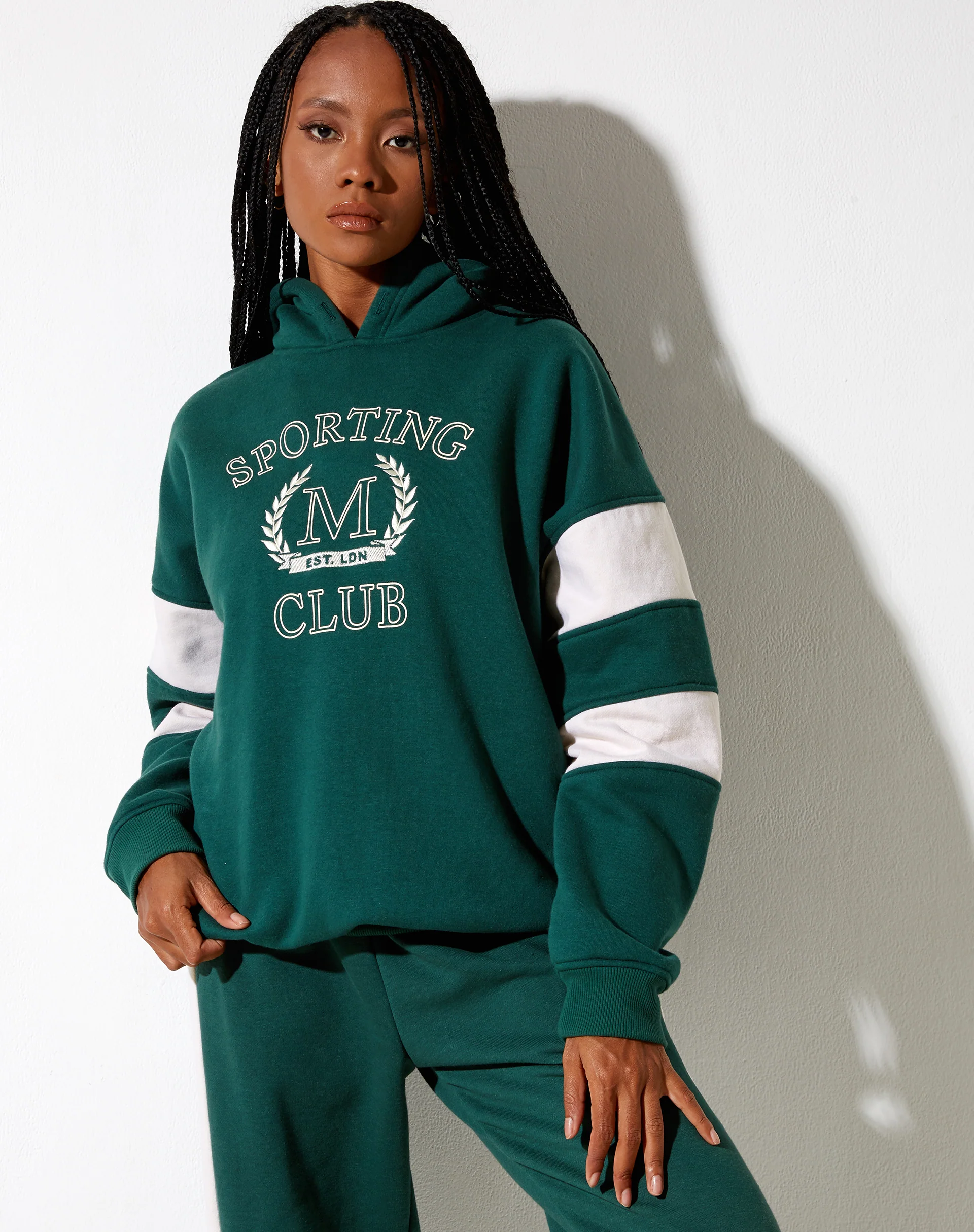 Mora Hoodie in Forest Green and Winter White Sporting Club Mix Embro - Image 3