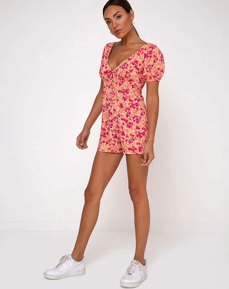 Mora Playsuit in Dark Wild Flower Cantaloupe - Image 2