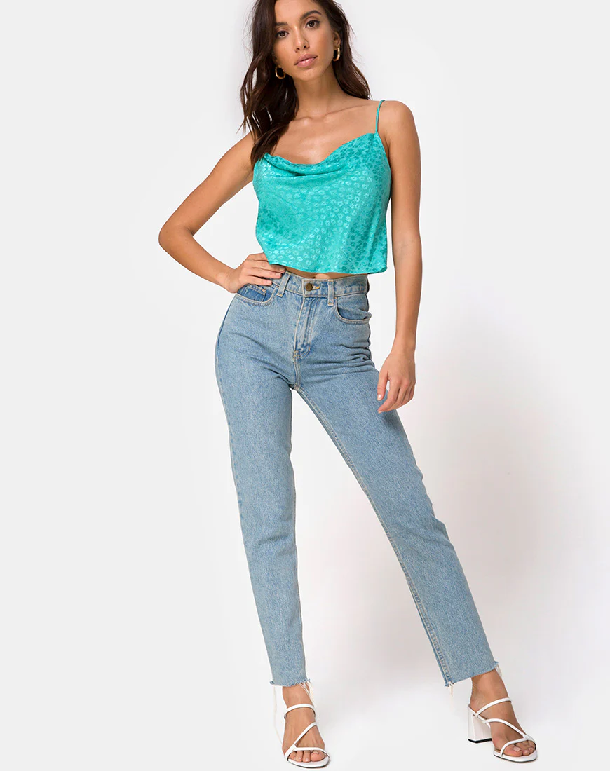 Mordes Top in Satin Ditsy Rose Blue - Image 3