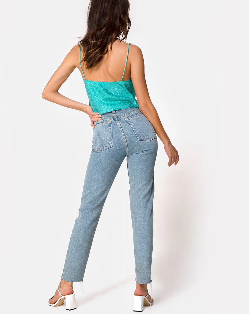 Mordes Top in Satin Ditsy Rose Blue - Image 4