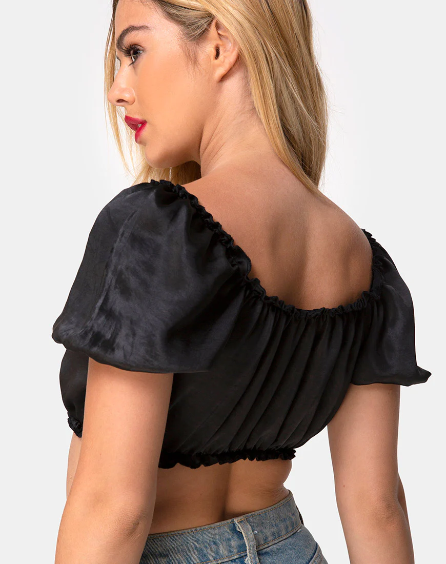 Morgan Crop Top in Satin Black - Image 3