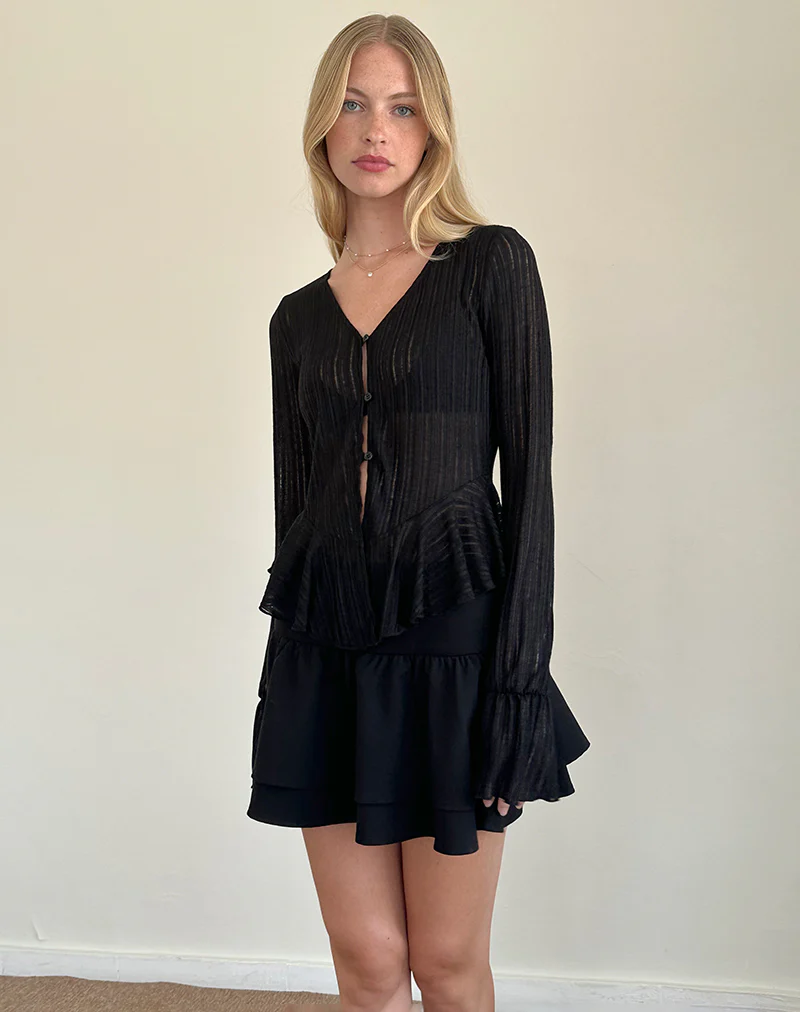 Morgana Flute Knit Cardigan in Black - Image 2