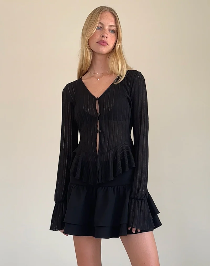 Morgana Flute Knit Cardigan in Black - Image 3