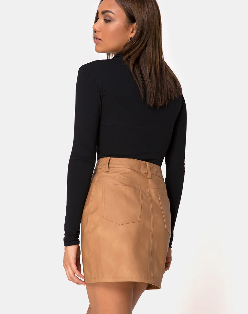 Mori Skirt in PU Brown - Image 3