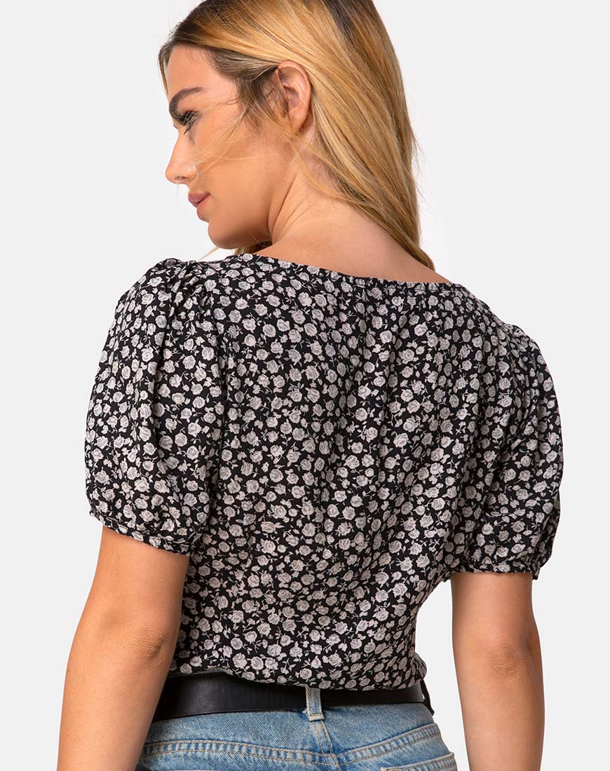 Moria Top in Ditsy Rose Black - Image 2