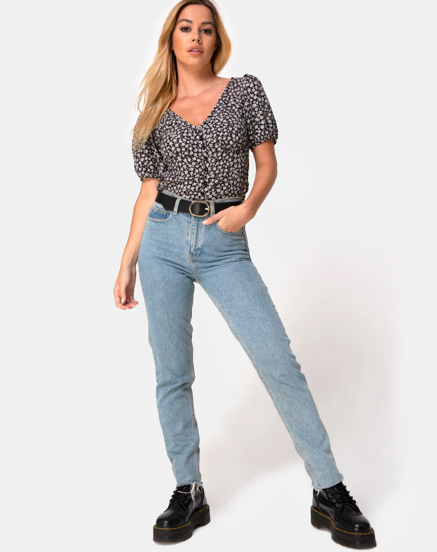 Moria Top in Ditsy Rose Black - Image 3