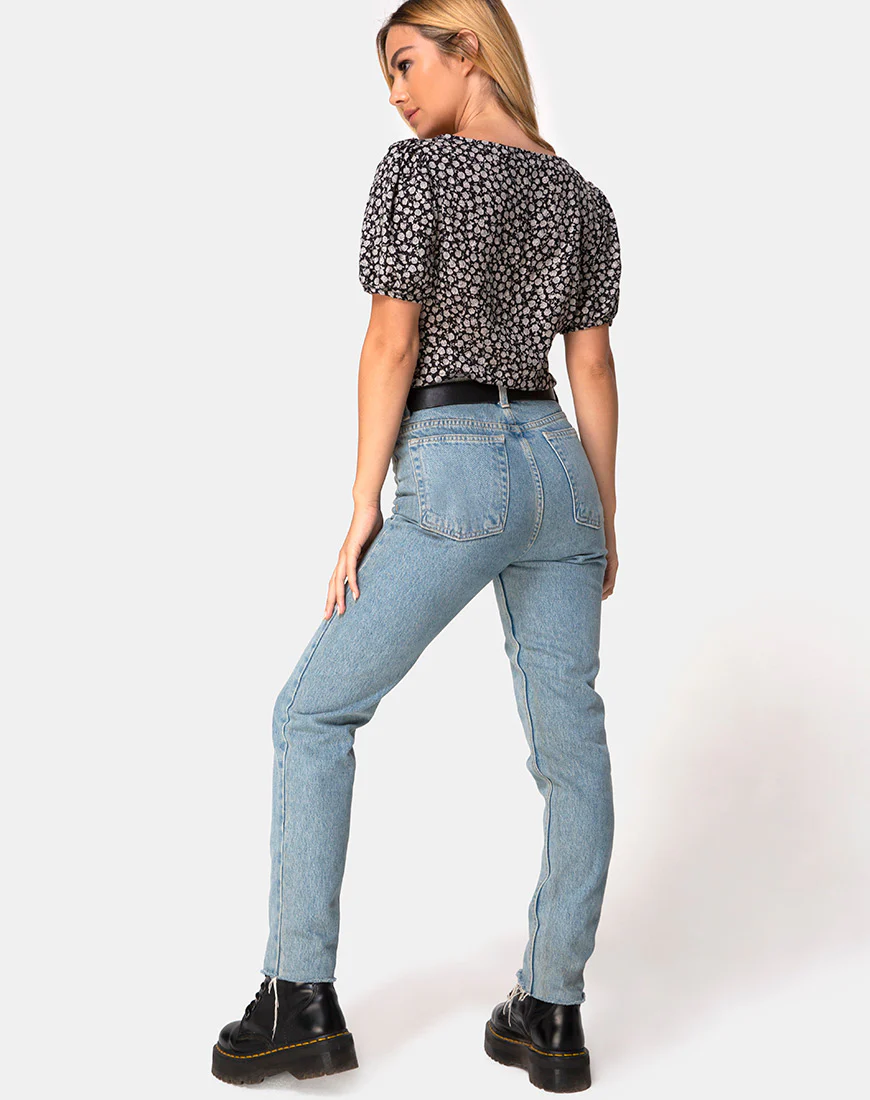 Moria Top in Ditsy Rose Black - Image 4
