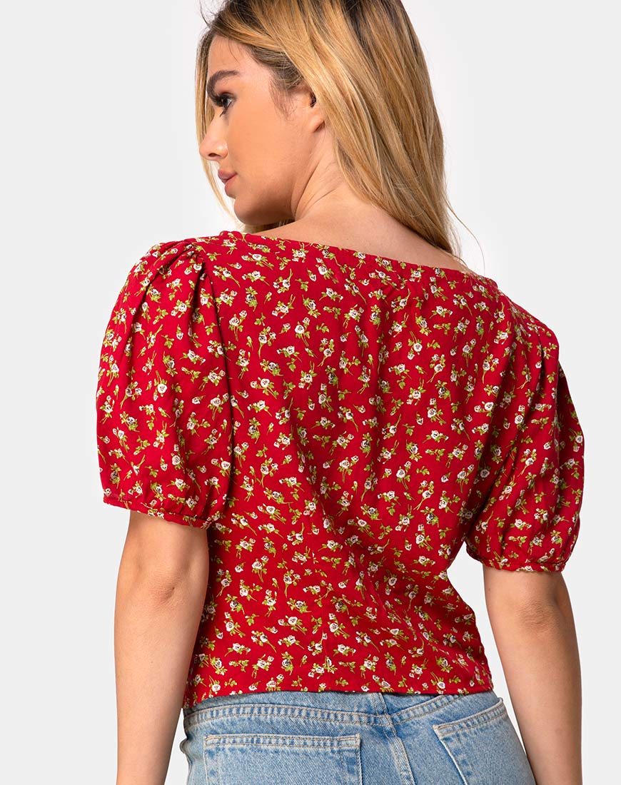 Moria Top in Falling For You Floral Red - Image 3