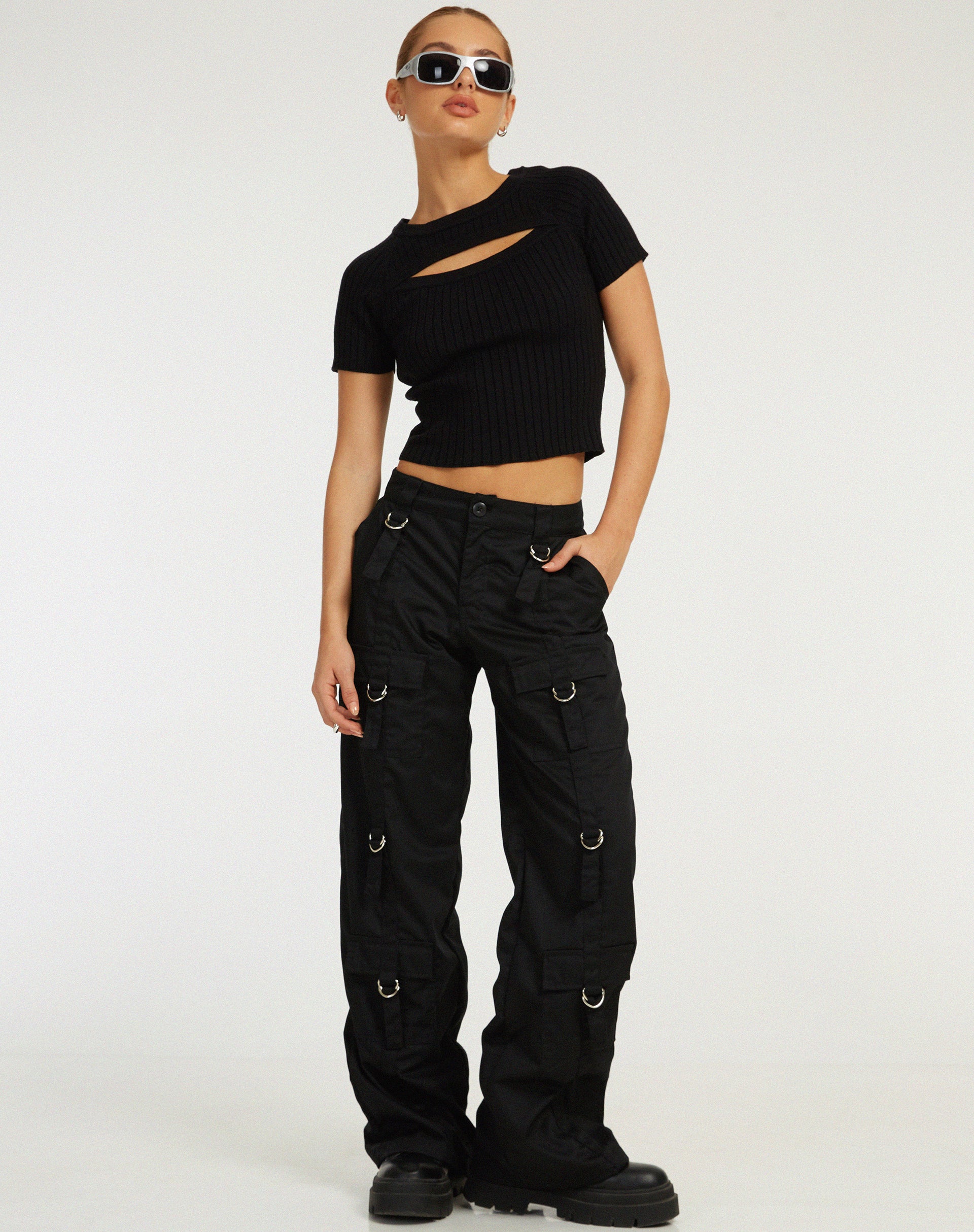 Morsche Cut Out Crop Top in Black - Image 4