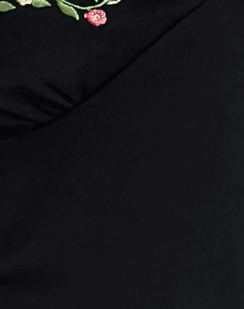Morty Cami Top in Black with Swirly Floral Embroidery - Image 5