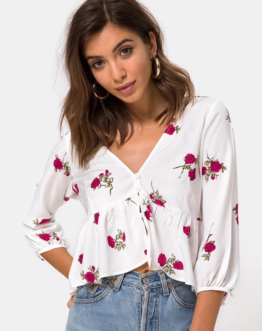 Mosca Plunge Top in Grunge Rose Ivory - Image 2