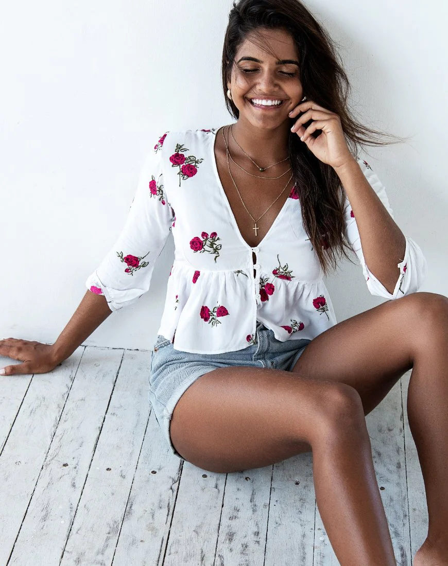 Mosca Plunge Top in Grunge Rose Ivory - Image 3