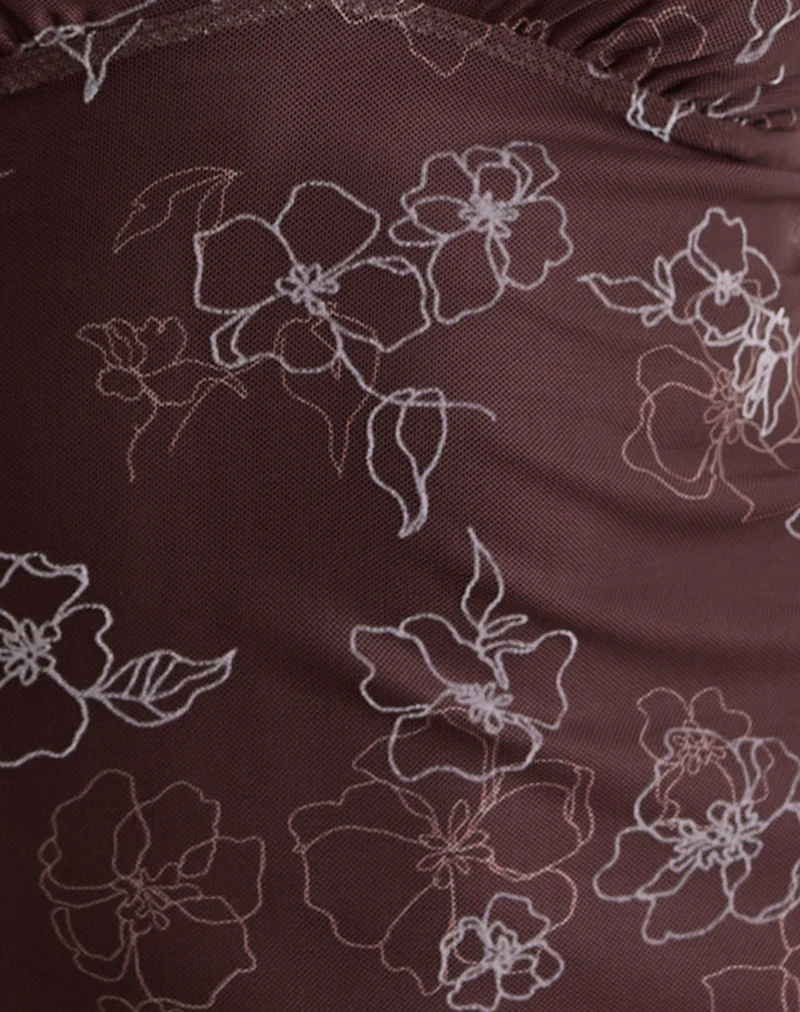 Motarika Mini Dress in Doodle Flower Flock Brown - Image 6