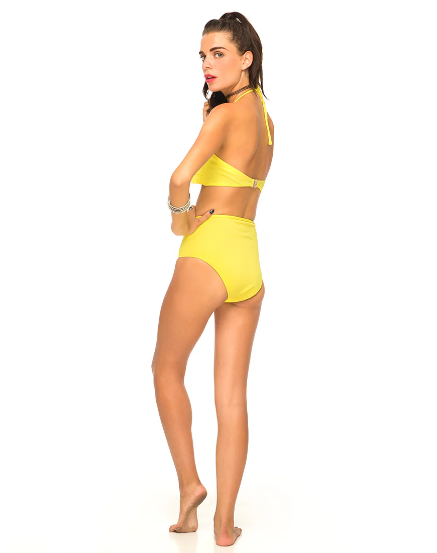 Motel Aquamarine Cut Out Bikini Top in Sun Yellow - Image 3