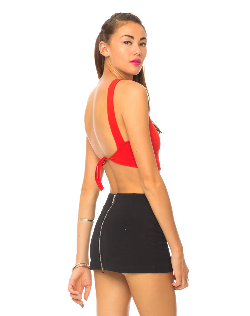 Motel Faith Tie Red Crop Top in Red - Image 2