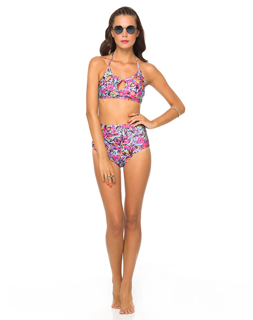 Motel Flux Longline Bikini Bottom In Fluro Flower - Image 2