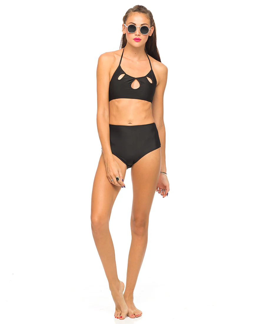 Motel Flux Longline Bikini Top  In Black - Image 2
