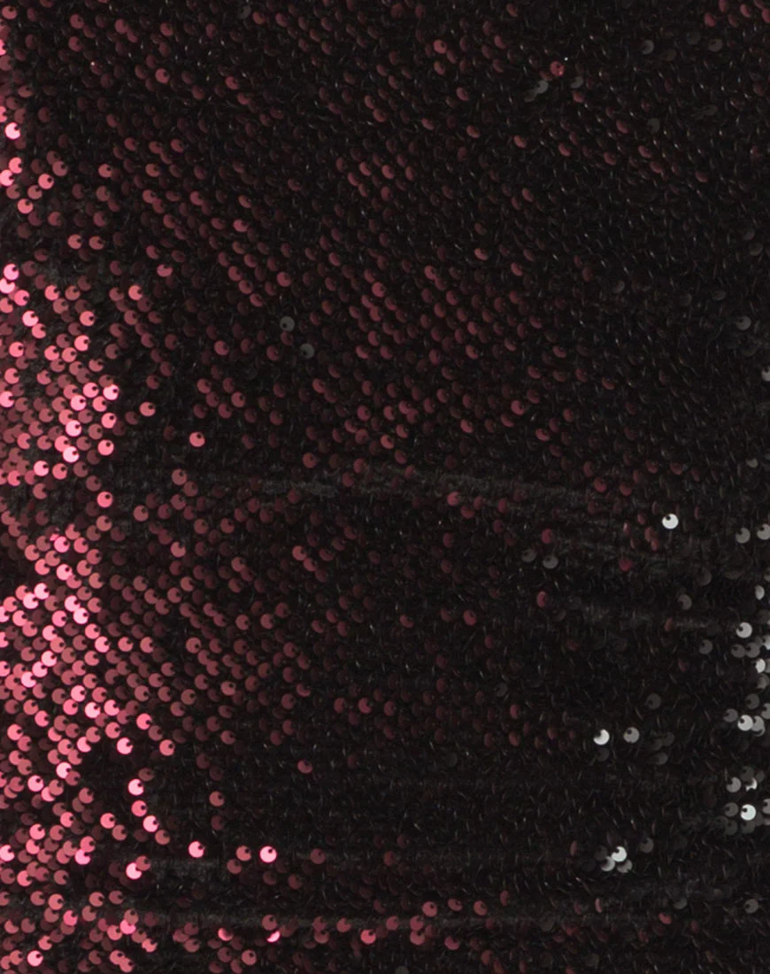 Motel Gabby Plunge Back Dress in Burgundy Sequin - Image 5