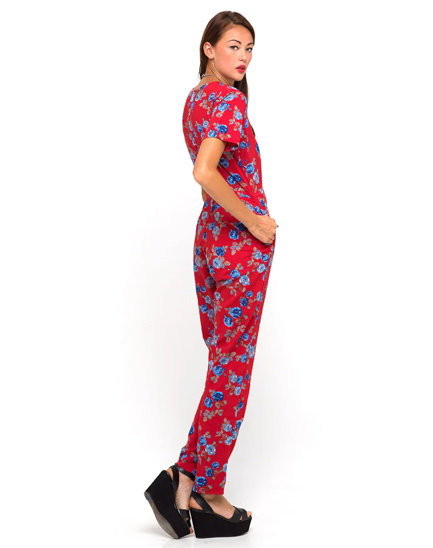 Motel Lilah Full Length Jumpsuit in Winter Rose Red - Image 4