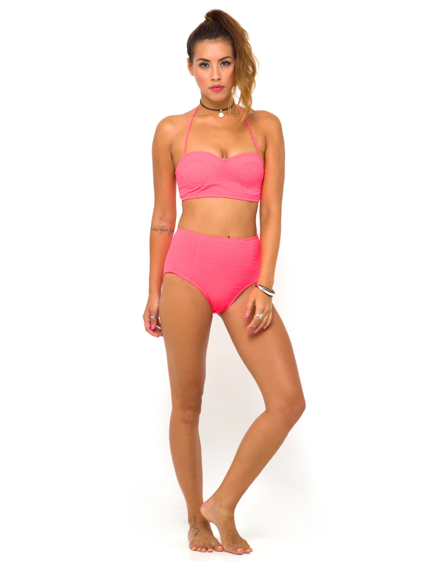 Motel Longline Bikini Top in Neon Pink - Image 2