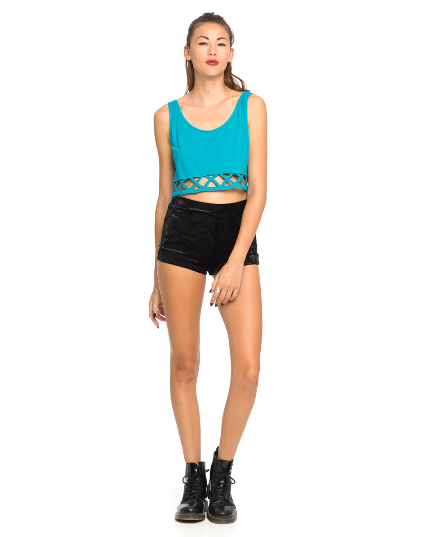 Motel Plait Detail Crop Top In Cyan - Image 3