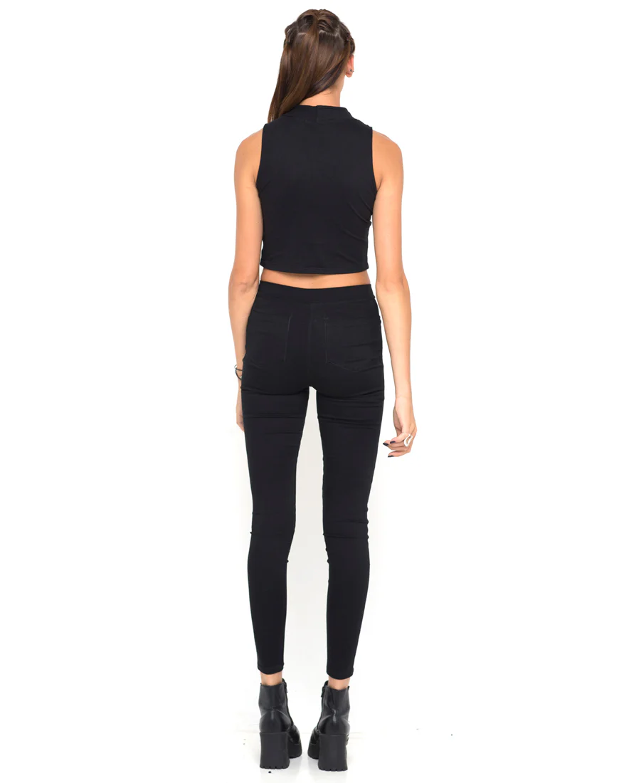 Motel Tempo Mesh Panel Crop Top in Black - Image 4
