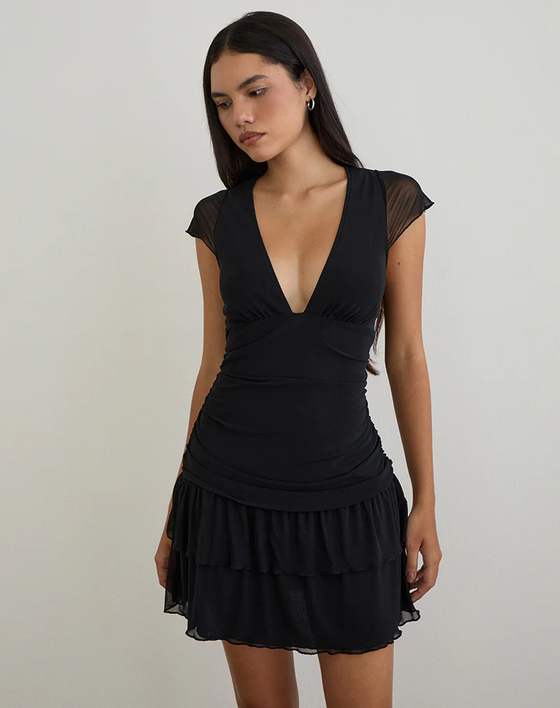 Mowgli Cap Sleeve Mini Dress in Black - Image 4