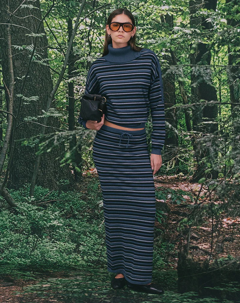 Muniar Jumper in Knit Stripe Blue Grey - Image 2
