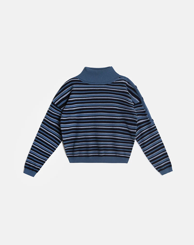 Muniar Jumper in Knit Stripe Blue Grey - Image 5