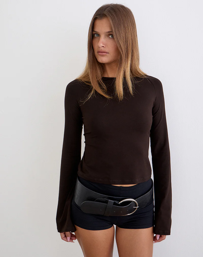 Muzan Long Sleeve Top in Rayon Jersey Chocolate Brown - Image 4