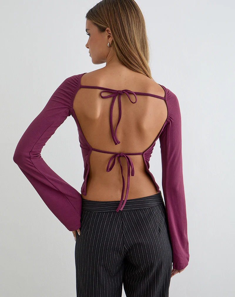 Muzan Long Sleeve Top in Ribbed Jersey Deep Purple - Image 2