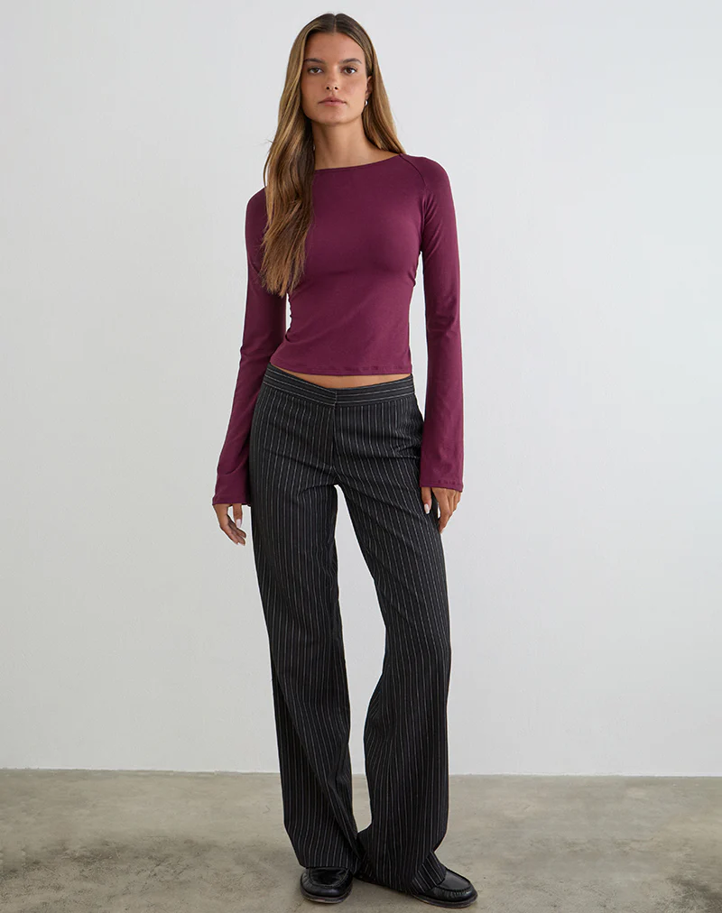 Muzan Long Sleeve Top in Ribbed Jersey Deep Purple - Image 3
