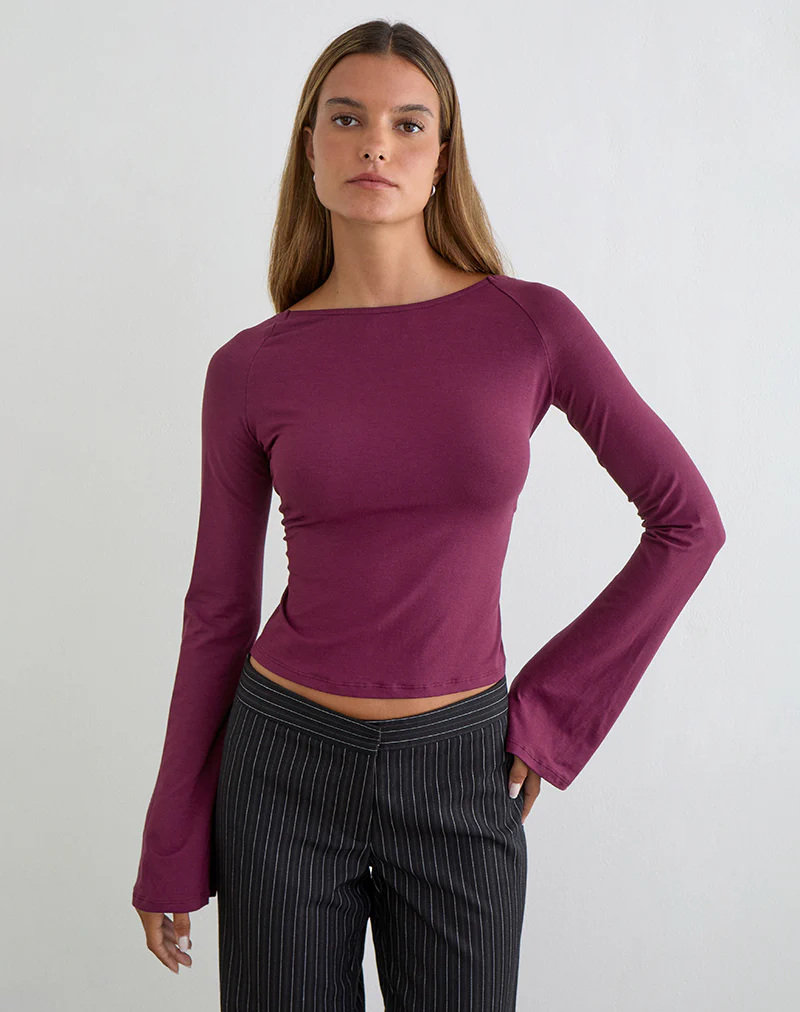 Muzan Long Sleeve Top in Ribbed Jersey Deep Purple - Image 4