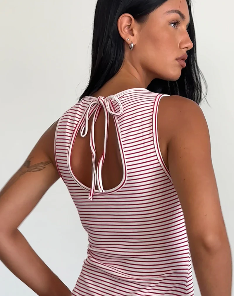 Muzuki Jersey Mini Dress in Red and White Stripe - Image 4