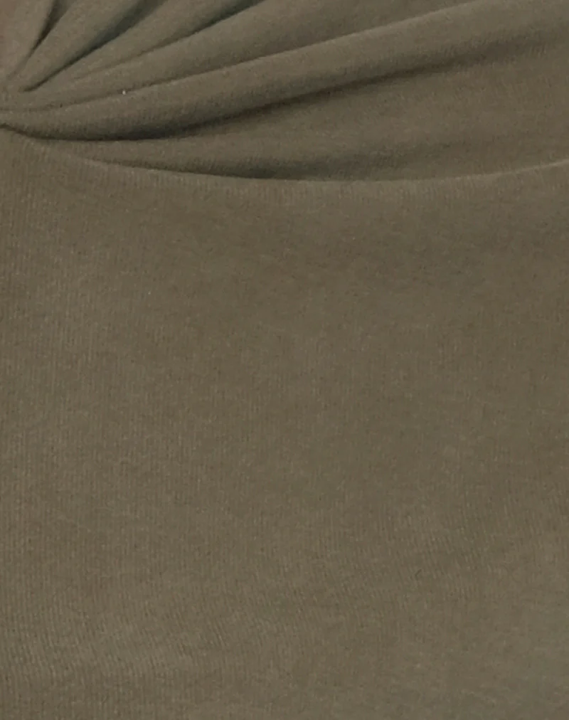Nadja Gathered Neck Top in Cupro Khaki - Image 6