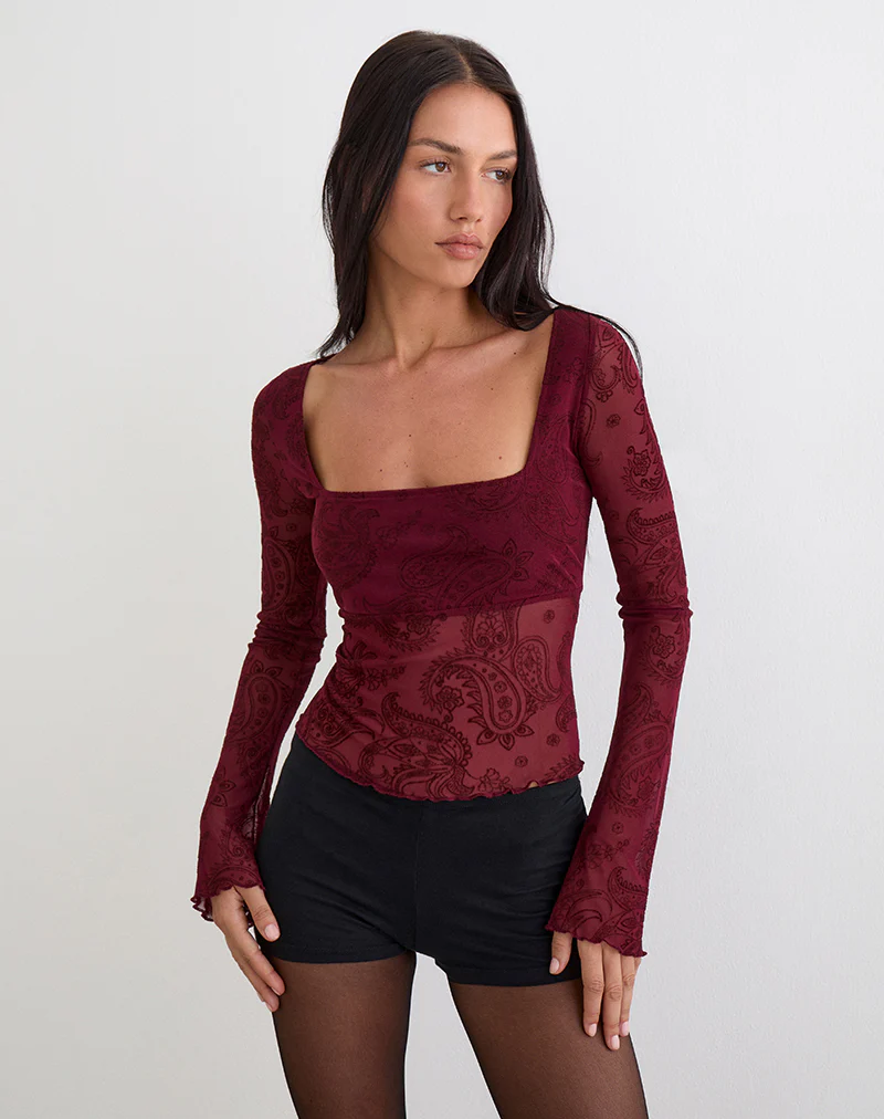 Nafre Top in Flock Compact Paisley Wine - Image 2