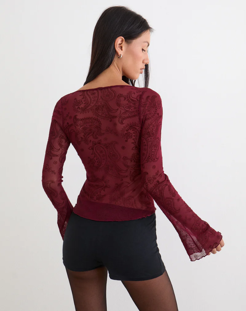 Nafre Top in Flock Compact Paisley Wine - Image 5