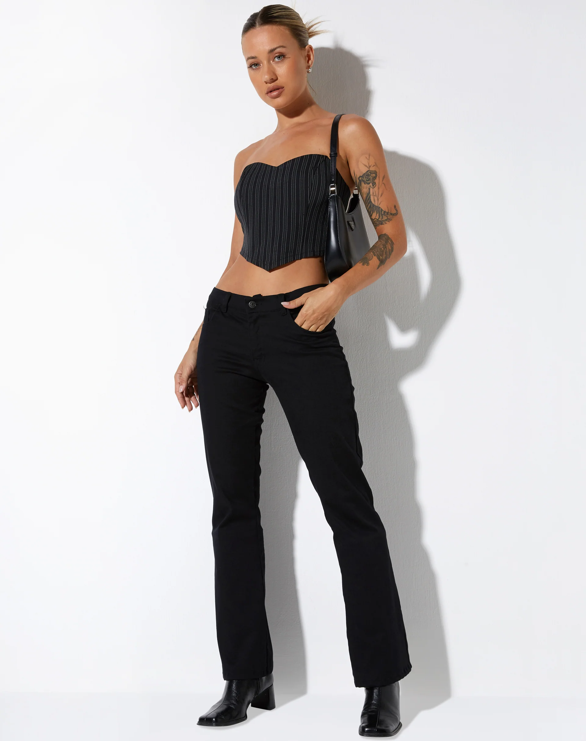 Naima Corset Top in Pinstripe Black - Image 2