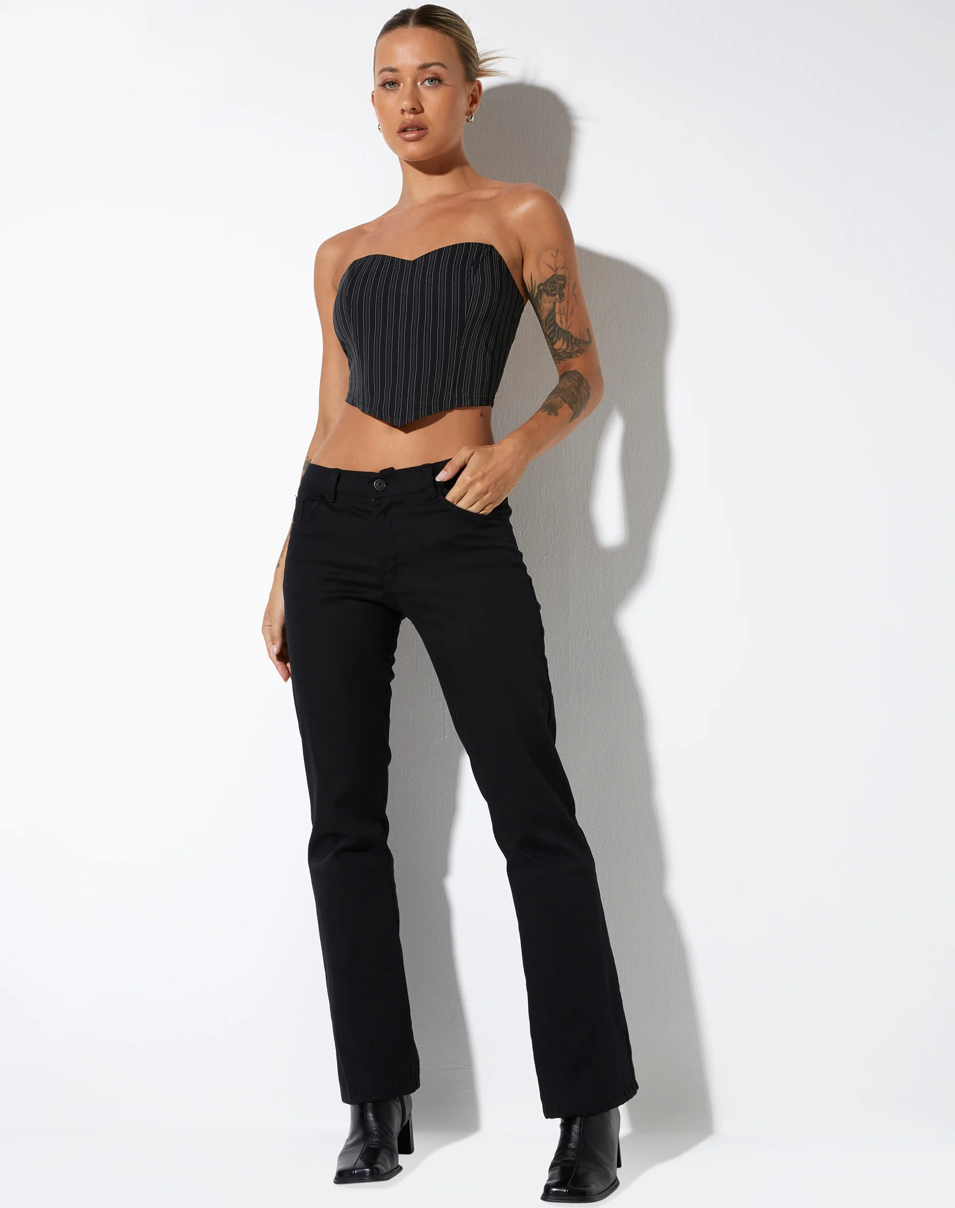 Naima Corset Top in Pinstripe Black - Image 4