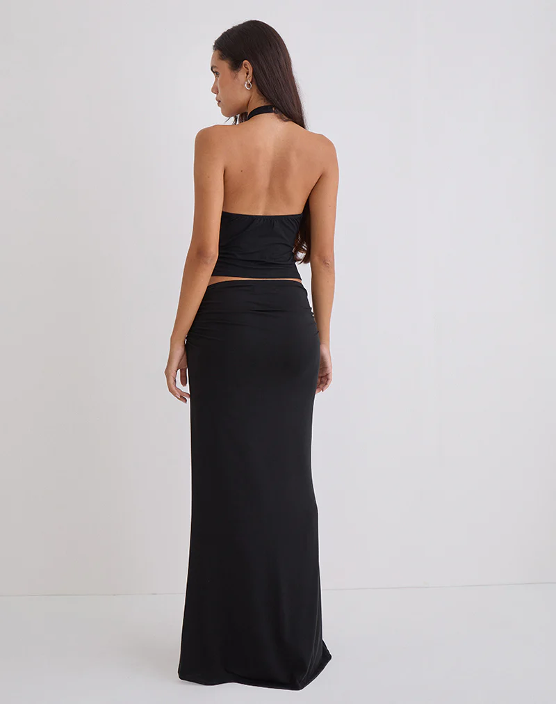 Naisra Maxi Skirt in Cupro Diamante Flower Black - Image 3