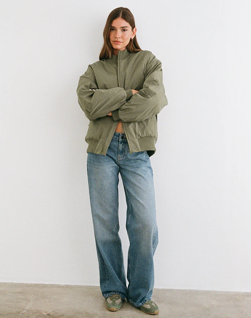 Najora Puffy Bomber Jacket in Dark Sage - Image 2