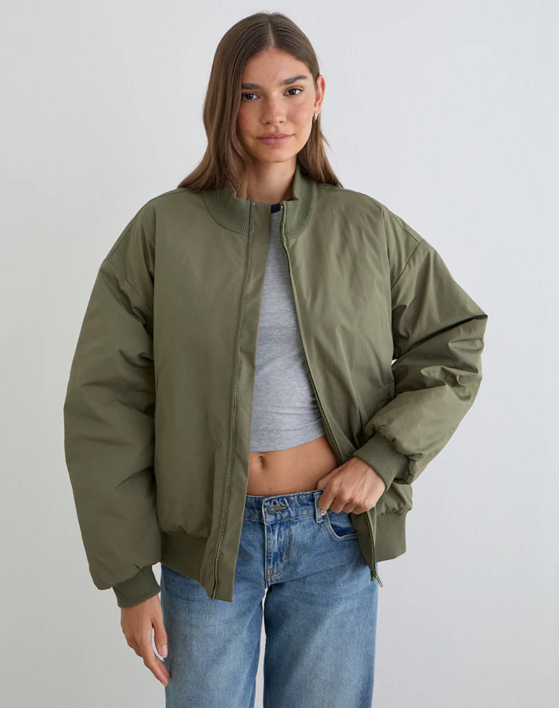 Najora Puffy Bomber Jacket in Dark Sage - Image 5
